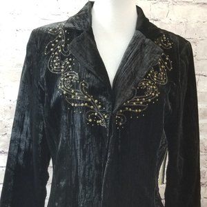 Reba Let It Shine Black Velveteen Beaded Blazer